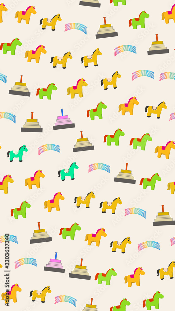 Fototapeta premium Toy horses and stacking toys seamless pattern