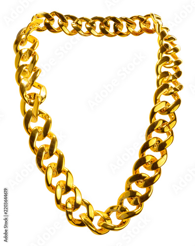 Chunky gold chain necklace isolated on white background. Hip hop fashion concept with clipping path for luxury jewelry design.