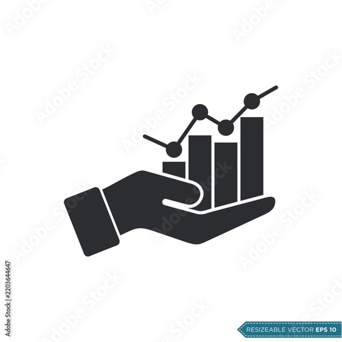 Chart Bar Finance and Hand Icon Vector Template Flat Design