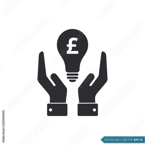 Hand Money Pound Sterling Bulb Icon Vector Template Flat Design