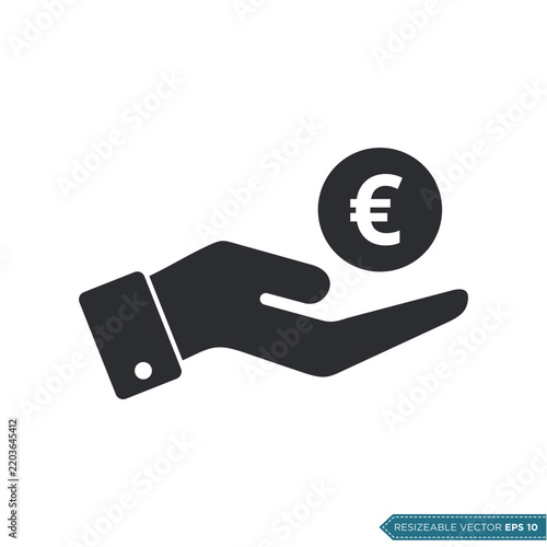 Hand Receive Money Icon Vector Template. Euro Sign Flat Design