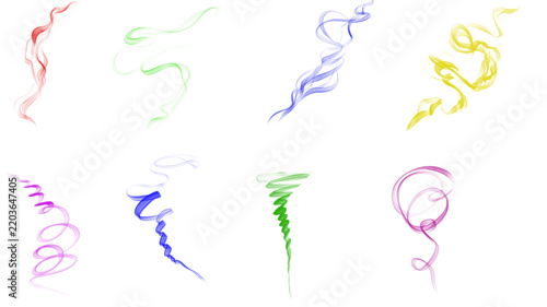 Colorful smoke texture set on white background