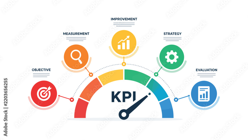 Obraz premium Business performance gauge infographic template with KPI dashboard speedometer and strategic measurement progress indicators