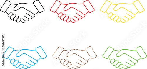 Handshake line icon vector set in different colors and styles for business agreement concept