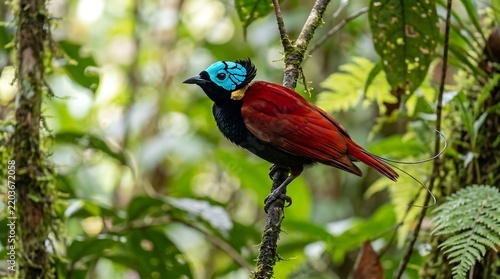 Vibrant Bird Perched in Tropical Paradise with Striking Colors and Details