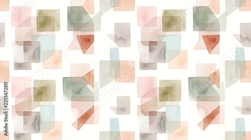 Abstract Watercolor Pattern with Soft Geometric Shapes in Pastel Tones