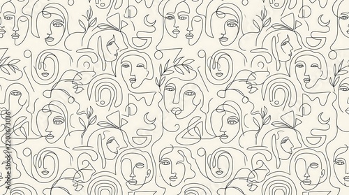 Abstract Geometric Pattern Featuring Continuous Line Faces and Curves