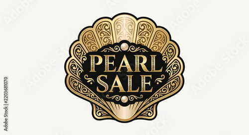 Elegant Pearl Sale Label with Ornate Shell Design