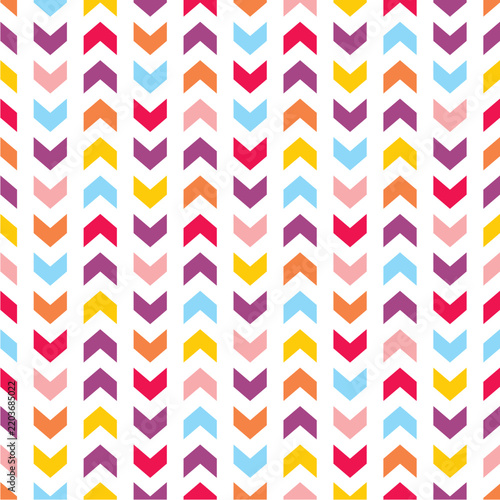 Seamless colorful chevron pattern with abstract arrows in bright vibrant colors on white background