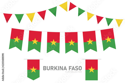Burkina Faso national flag vector set, triangular and rectangular bunting flags on white background