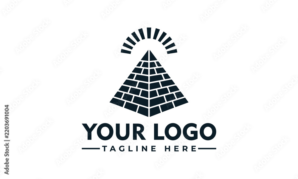 Obraz premium Minimalist Pyramid Sun Symbol Logo Design Featuring Geometric Brick Texture for Architecture and Travel Business Branding