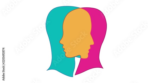 Empathy concept. Two overlapping head profiles,