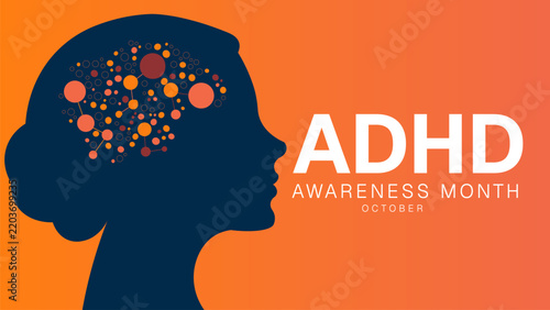 Adhd awareness month with profile silhouette and abstract brain pattern mental health neurological disorder graphic design digital art support awareness attention deficit hyperactivity disorder