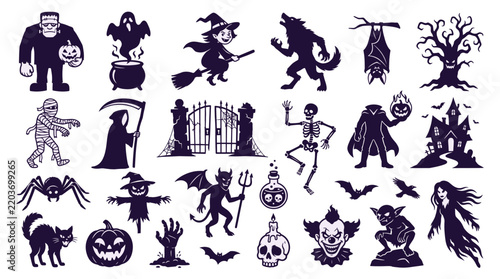 Halloween Silhouette Bundle Horror Vector Illustration Set