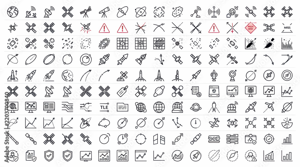 Fototapeta premium Set of space, satellite, and rocket icons