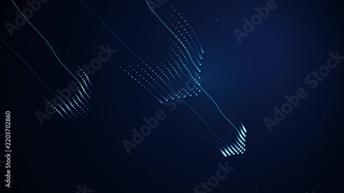 3D Dot Matrix Data Particle Stream in Dark Blue Space