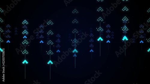 Glowing Cyan Chevron Arrows Rising Vertically in Dark Space