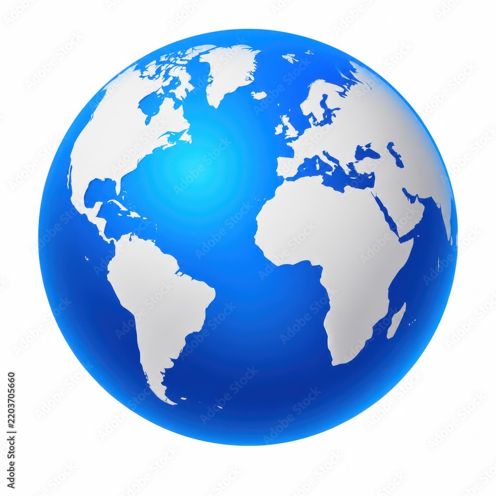 Obraz premium Realistic blue earth globe showing continents for international commerce.