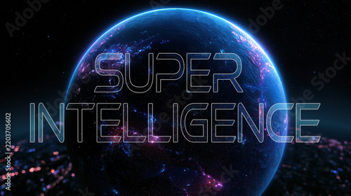 Super intelligence artificial AI globe technology digital network future data glowing space earth concept
