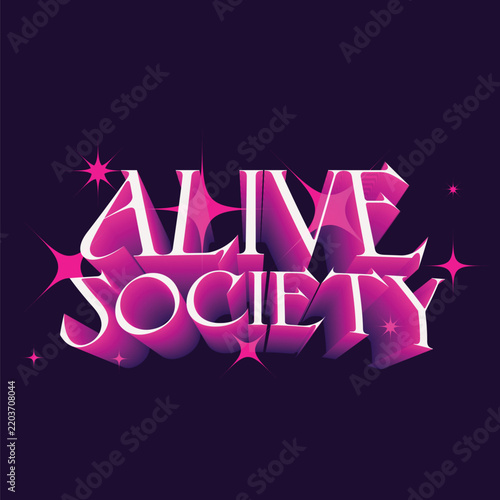 Curved Elegant Gothic inspired Typography of 'Alive Society' in Neon Pink Glow with Glitters Particle, Flat Fashion banner