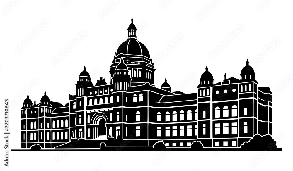 Obraz premium British Columbia Parliament Building Silhouette Vector with Dome and Historic Victoria Architecture