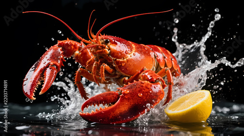 Red lobster with water splashes