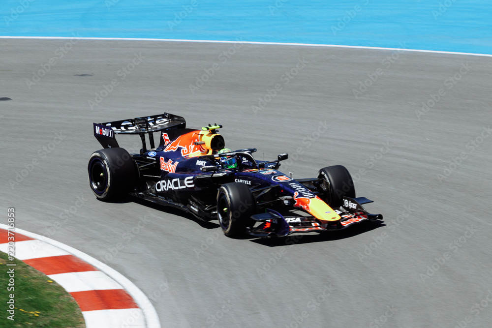Obraz premium May 24, 2026, Montreal, Canada, Max Verstappen races for Red Bull Racing at the F1 Canadian Grand Prix
