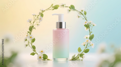 Pink-green gradient lotion bottle