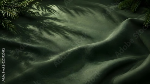 Dark Green Silk Fabric Texture with Soft Light. suitable for christmas.