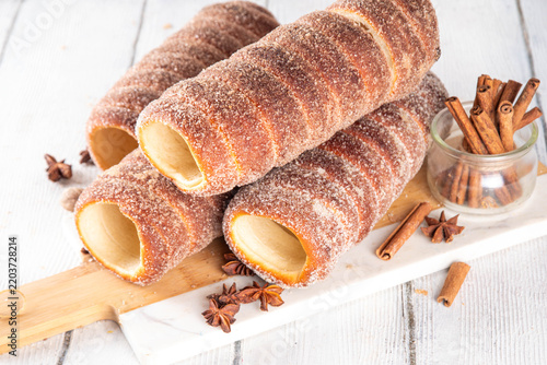 Traditional Christmas glazed dessert chimney cake