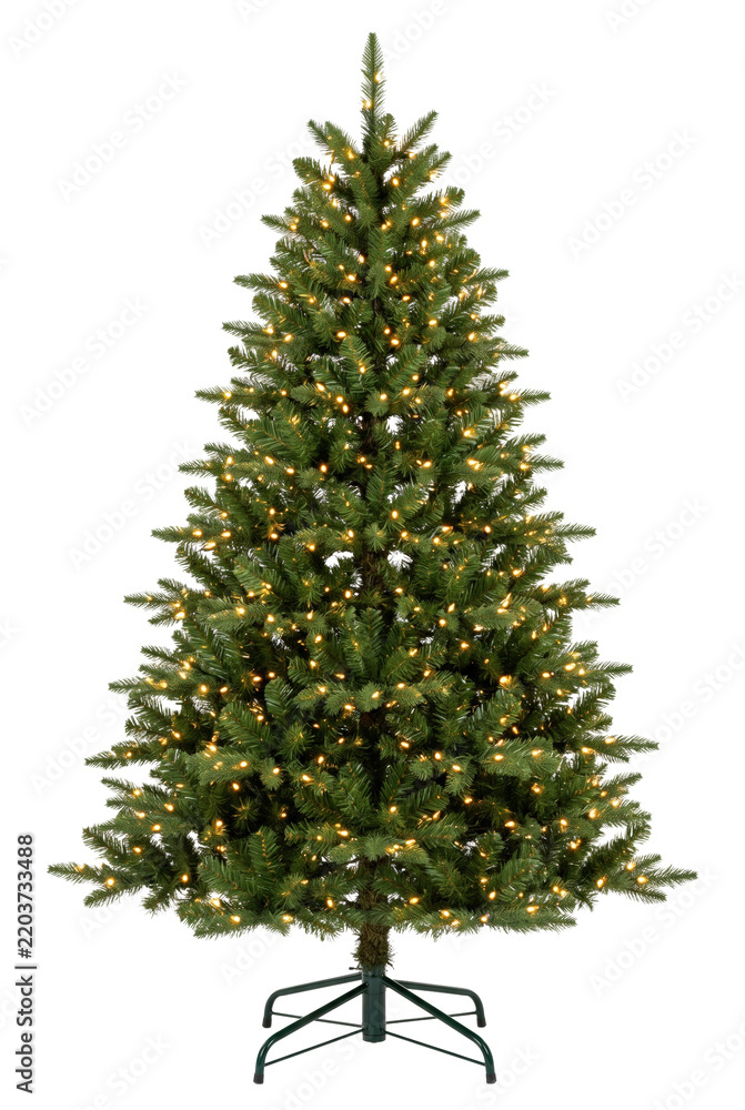 Fototapeta premium Illuminated green Christmas tree with warm lights