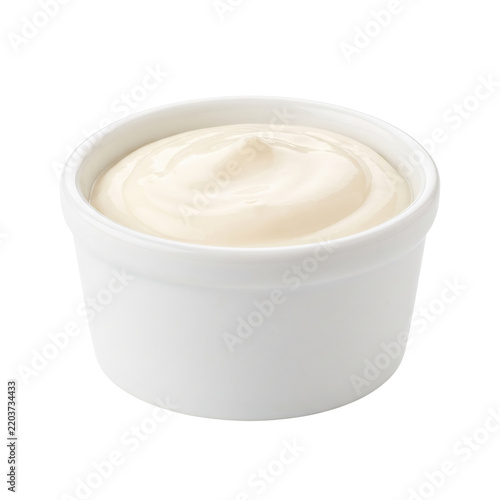 Obraz na plátně Creamy mayonnaise in white ceramic dip bowl