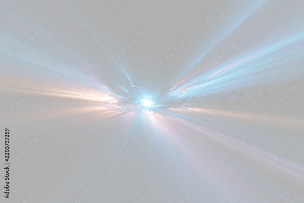 Fototapeta premium Hyperspace light speed effect with glowing trails on transparent background. Dynamic zoom motion blur and warp burst overlay