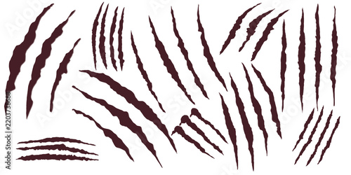 Claw marks scratch set, animal claw rip cut slit wound pattern .