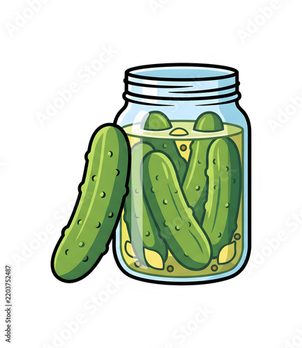 Vibrant Cartoon Pickles in Glass Jar, Fresh Fermented Cucumbers Isolated Vector Illustration.