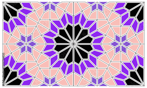 Seamless Islamic Ornamental Pattern with Violet Accents.