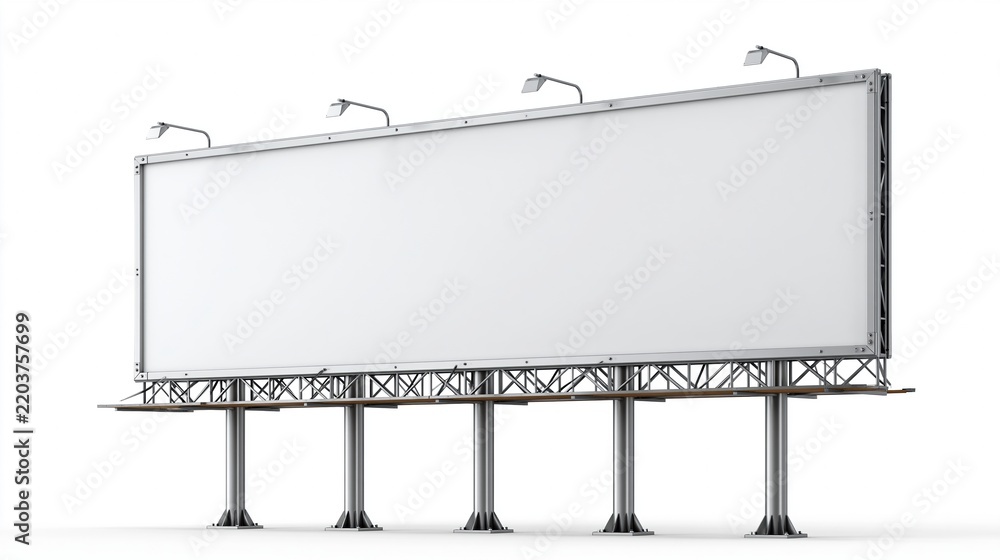 Fototapeta premium Large blank white billboard on metal supports against
