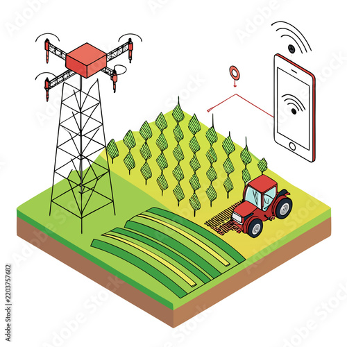 Tractor plows a field while connected to a wireless network for digital farm management.
