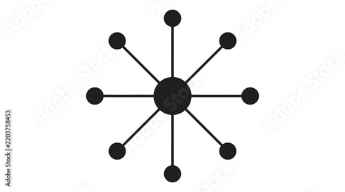 Minimalist black hub and spoke diagram icon with circular nodes connected by straight solid lines
