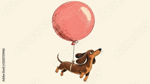 Dog floats with balloon in the air