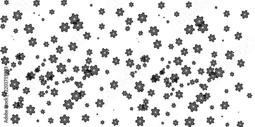 Black floral dots scattered across a white background. Tiny flower shapes create a delicate decorative pattern. Minimal botanical confetti texture adds elegant contrast for modern design.
