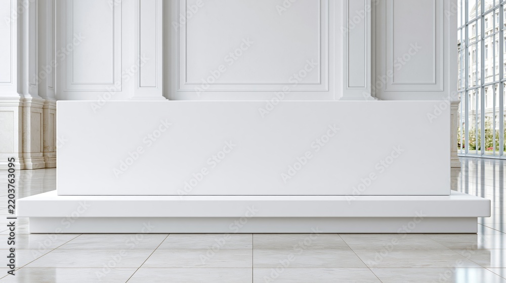 Fototapeta premium White podium on stage in bright hall with