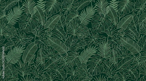 Dense Tropical Jungle Foliage with Lush Green Leaves.