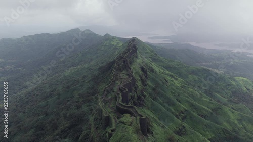 Aerial View of Rajgad Fort and Lush Sahyadri Mountains Maharashtra