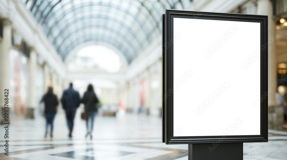 Fototapeta premium Empty black advertising sign stand in shopping mall