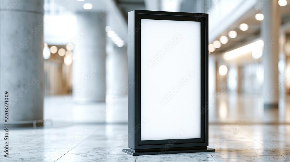 Obraz premium Empty black standing advertising display in modern lobby