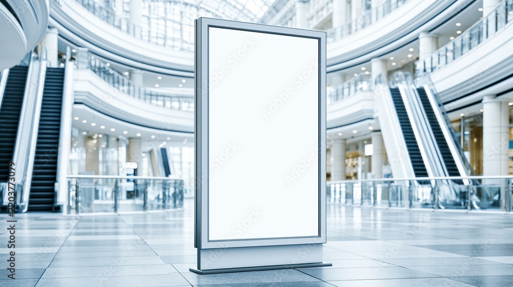 Obraz premium Empty advertising sign stand in modern shopping mall