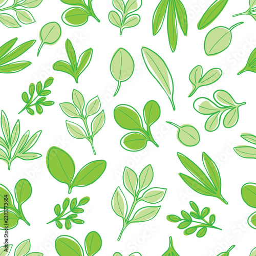 Hand Drawn Leaves Doodle Seamless Pattern