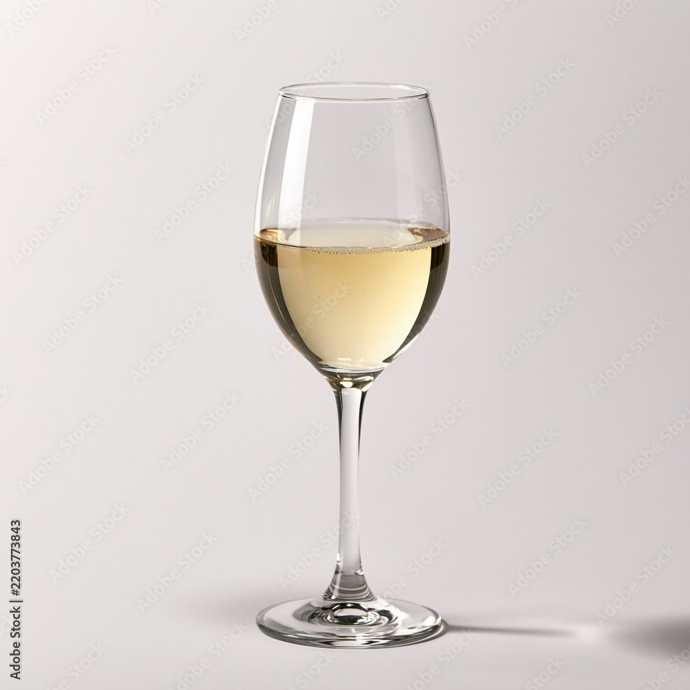 Fototapeta premium Clear wine glass filled with pale golden white