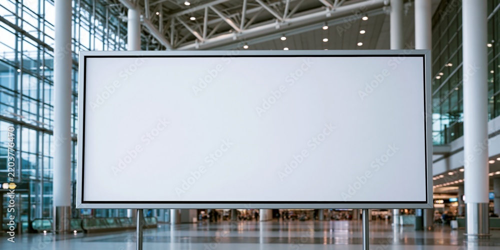 Obraz premium Blank advertising billboard inside spacious modern airport terminal